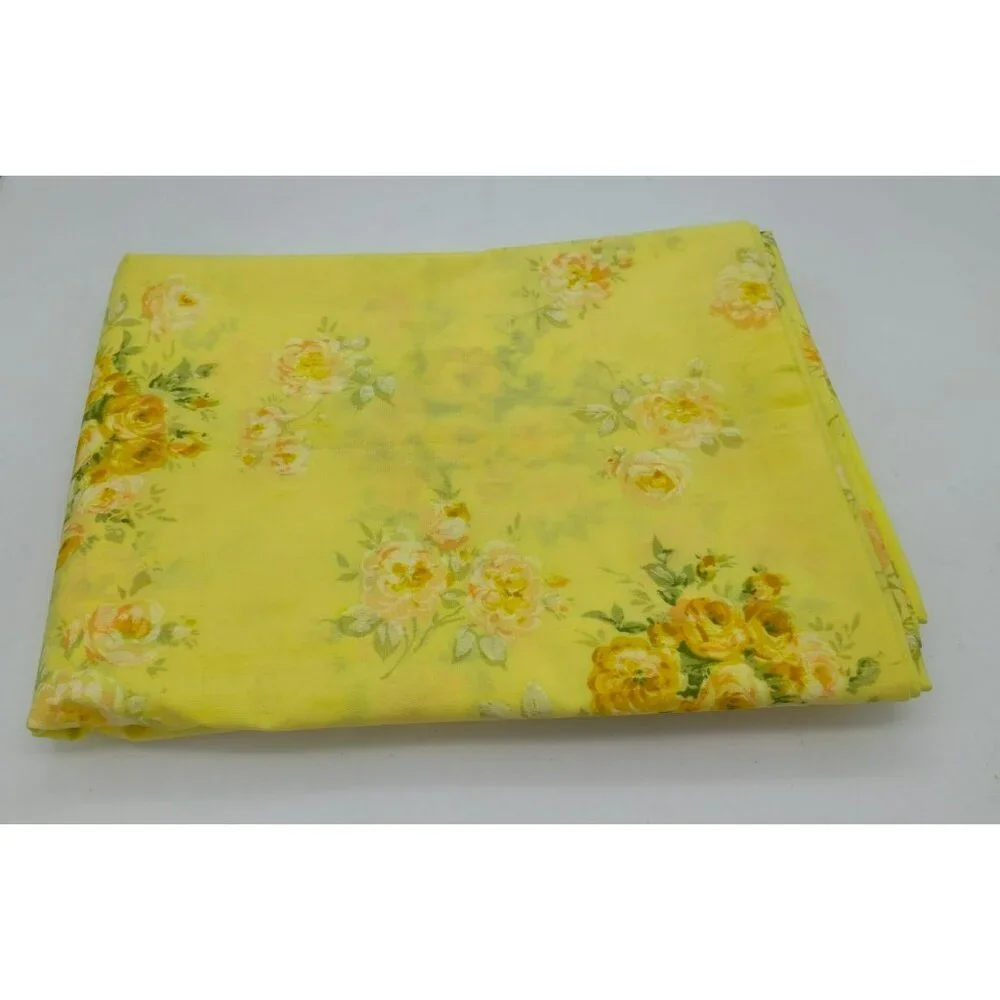 Vintage Springmaid Twin Flat Sheet, Yellow w Pink Regal Rose, Percale, USA Made